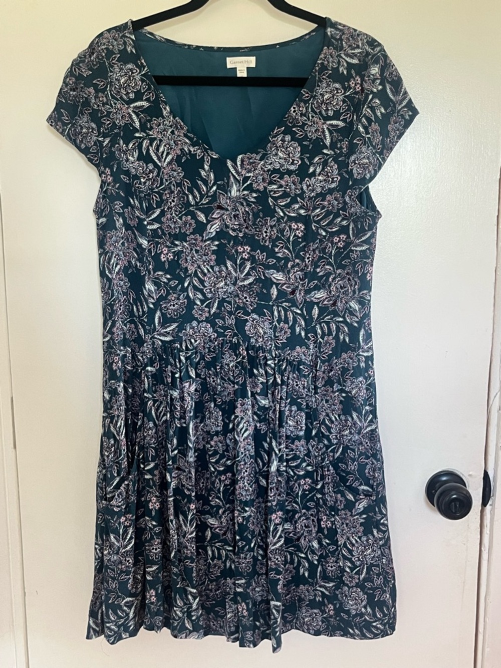 Garnet Hill Blue Floral Marina Crêpe Dress Size 10 Summer Cottagecore Prairie